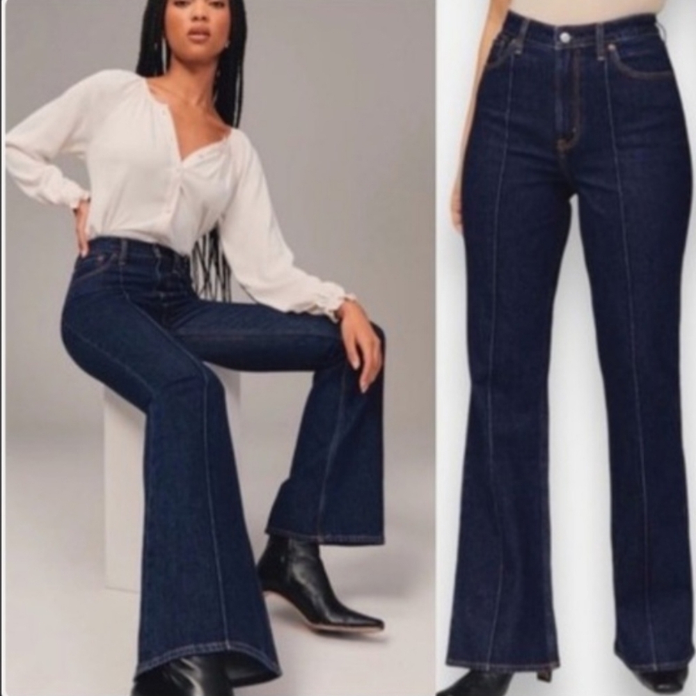 Abercrombie & Fitch Dark Indigo High-Rise Flare Jeans